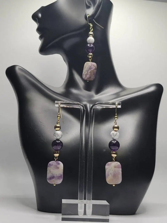 Amethyst and howlite dangle earrings, crown chakra earrings - Bead From The Heart Creations