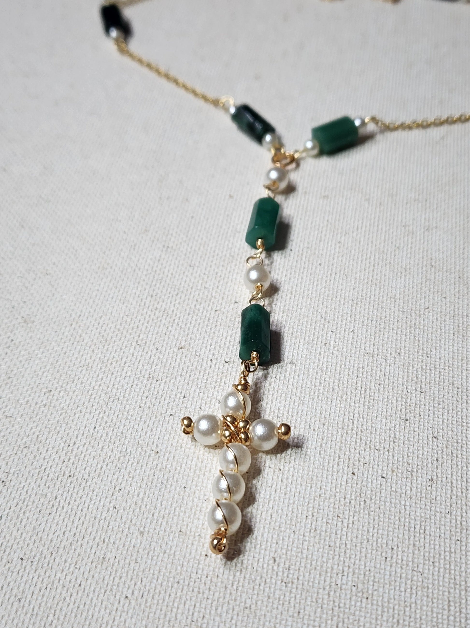 Cross with emerald Bead From The Heart Creations