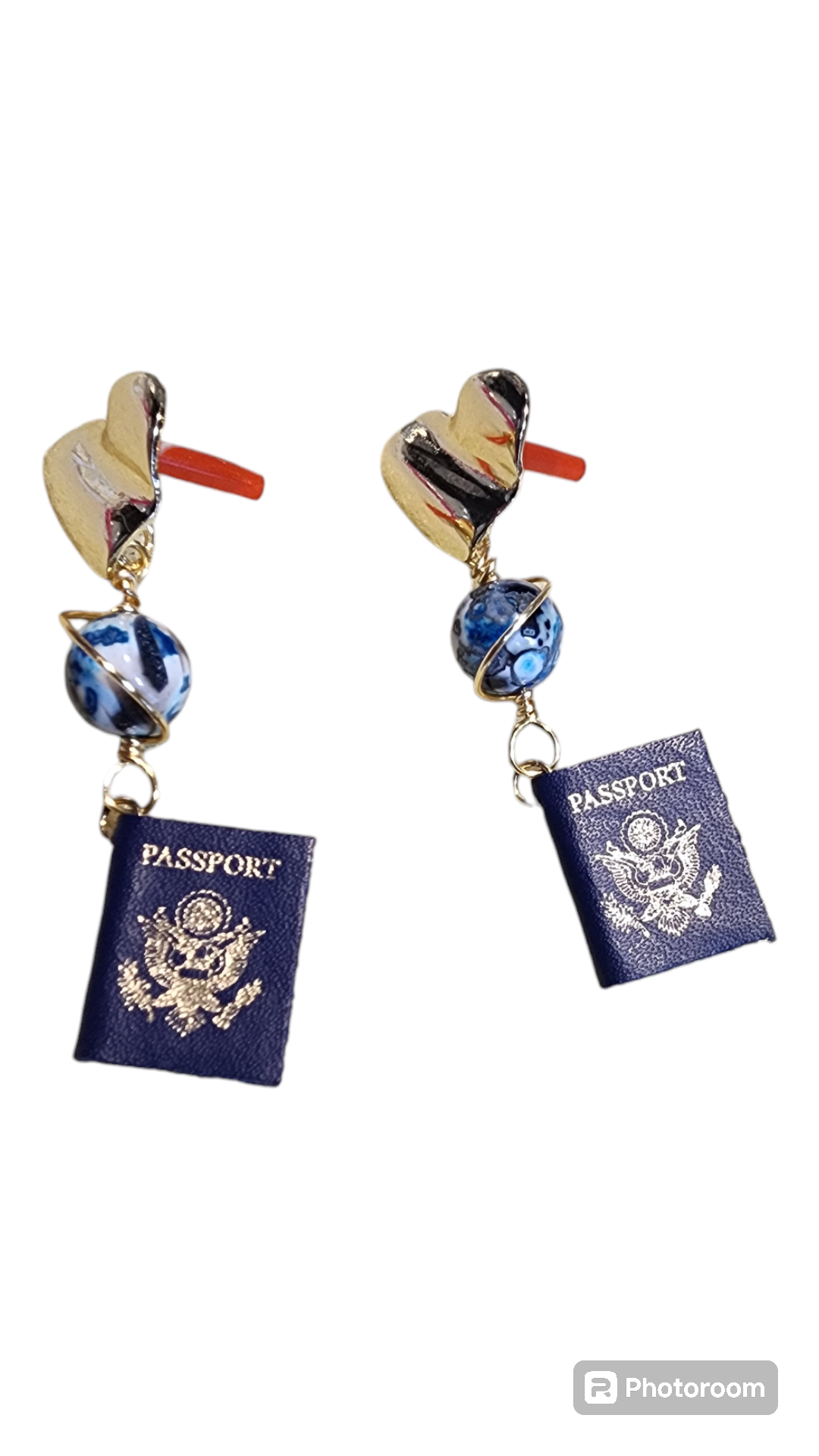 Explore the World Earrings with Passport and Heart Earring Findings Bead From The Heart Creations