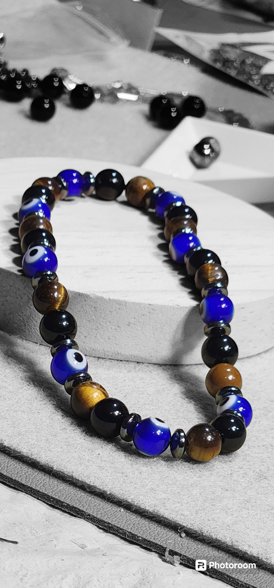 Tigers Eye, Black Obsidian, Hematite, and Evil Eye Bracelet Bead From The Heart Creations