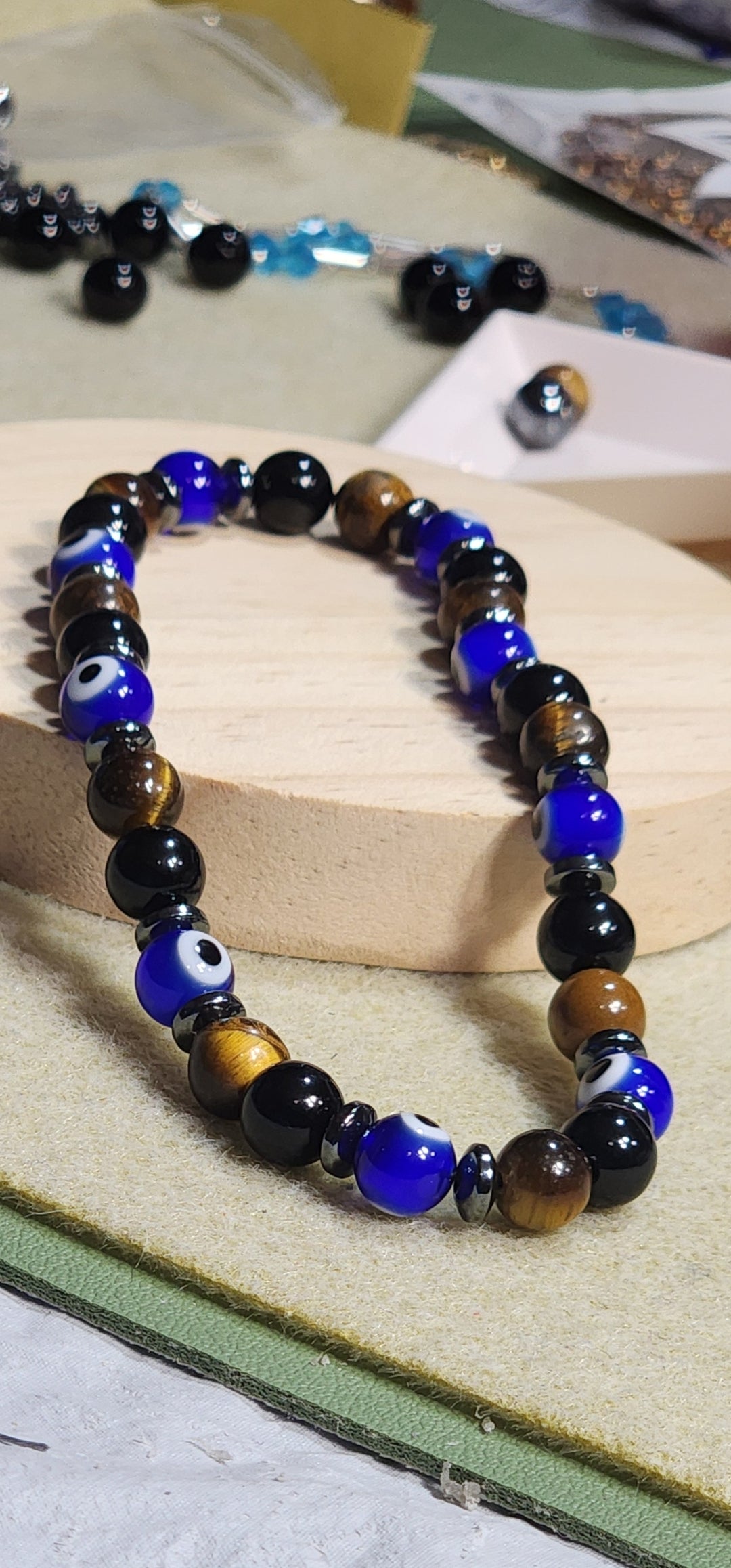 Tigers Eye, Black Obsidian, Hematite, and Evil Eye Bracelet Bead From The Heart Creations