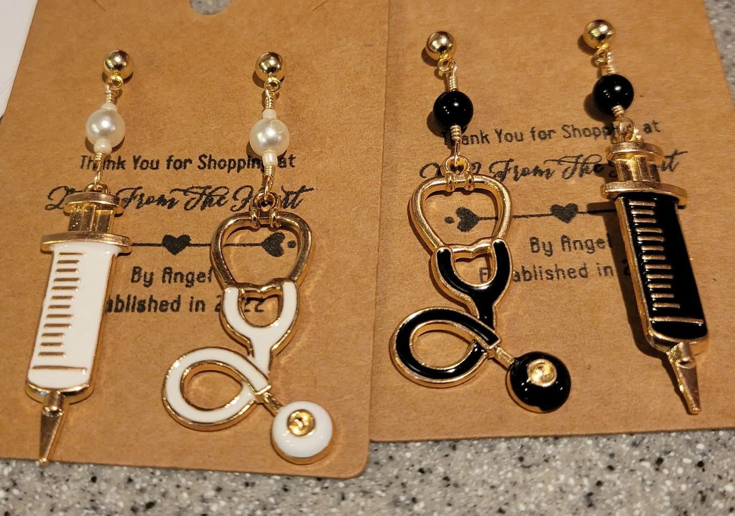 Stethoscope and Syringe earrings - Bead From The Heart Creations