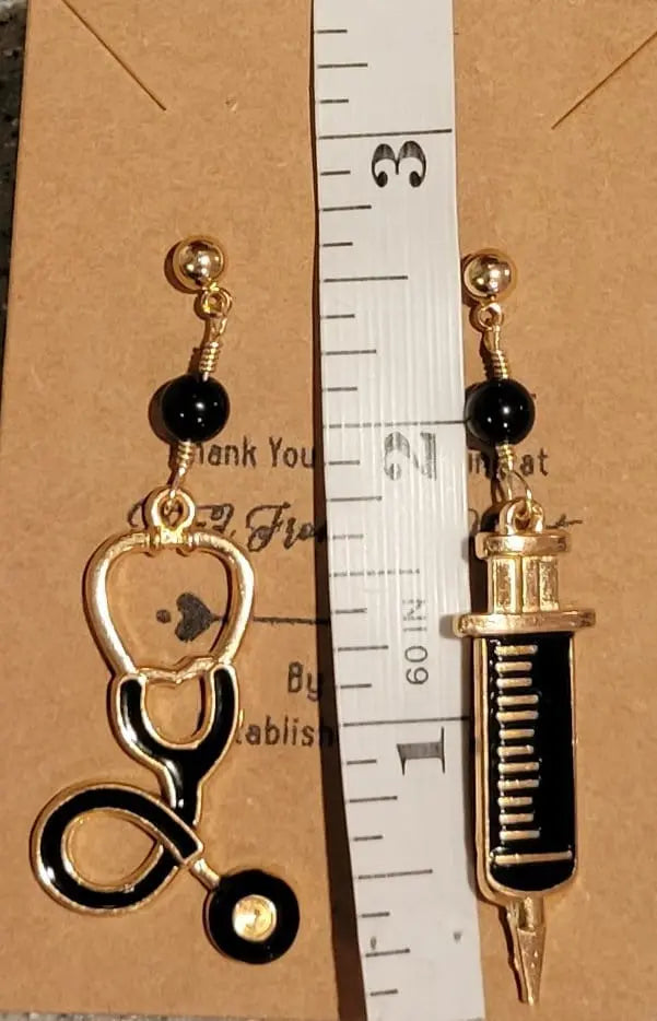 Stethoscope and Syringe earrings - Bead From The Heart Creations